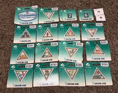 Girl Scout 16+ Patches Try-Its Iron-On New Brownies Tirangle Badges Mixed Lot