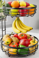 Fruit Basket for Kitchen Counter - 2-Tier Large Capacity Fruit Bowl with Detacha