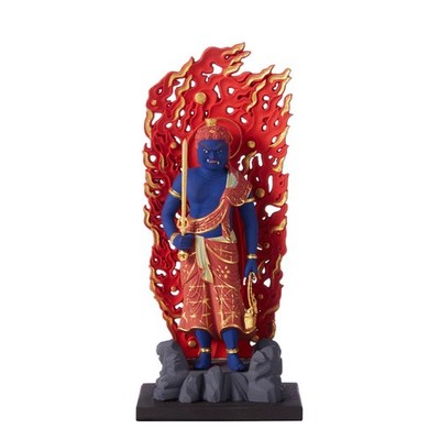 RIYAK BASIC Painted Fudo Myoo Wooden Buddha Statue Figure Japan