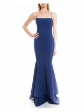 LIKELY Womens Mermaid Full-Length Dress Blue Spaghetti Strap Fluted Skirt 12