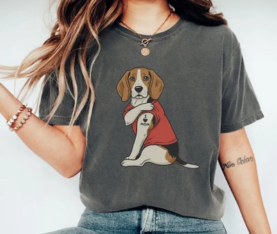 Beagle Tattoo Dog T-Shirt I Love Mom Retro Animal Lover Graphic Tee
