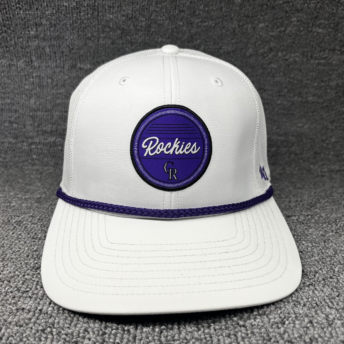 New '47 Brand Colorado Rockies Hitch Trucker Snapback Hat White Purple Rope