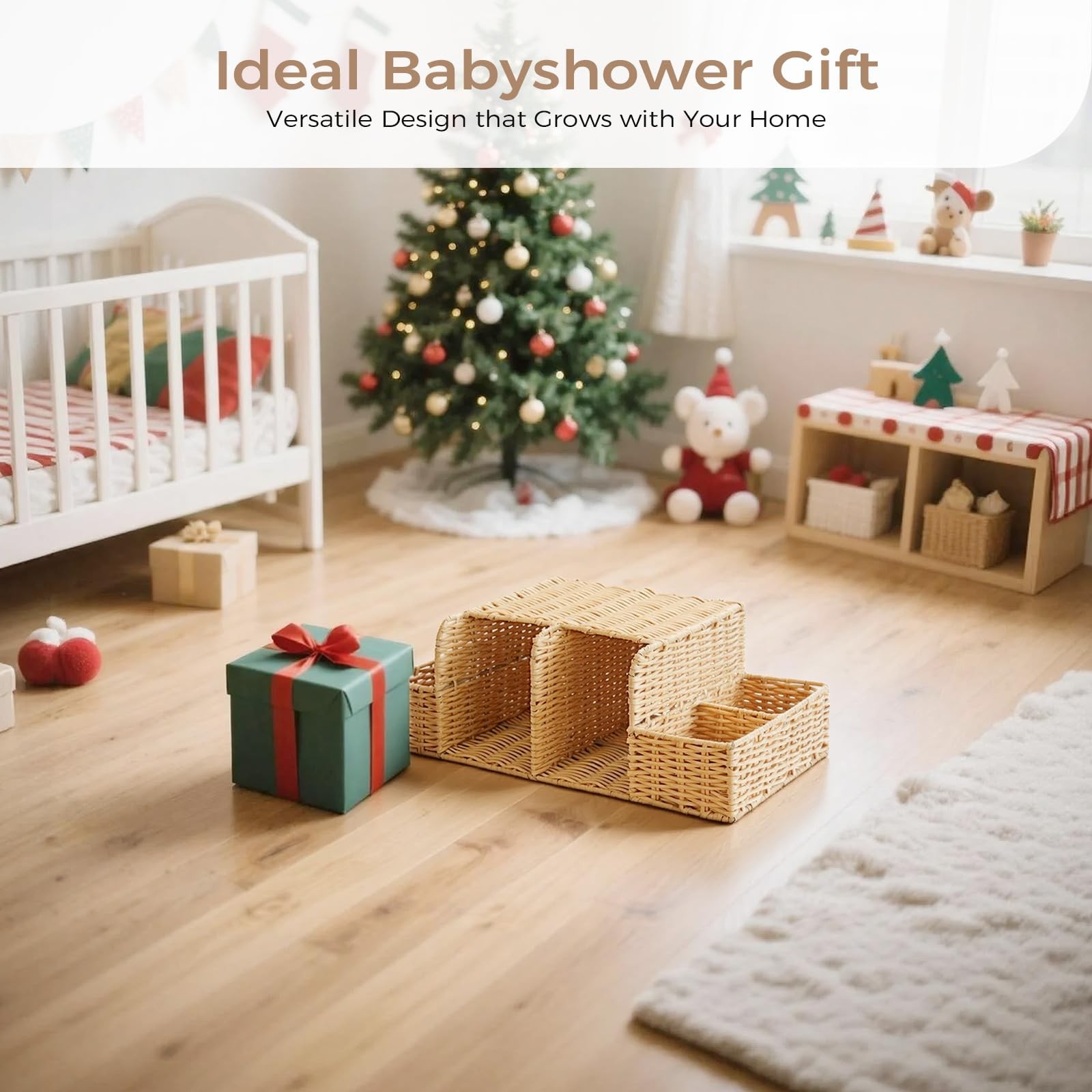 Diaper Caddy Organizer, Hand Rattan Nursery Storage Basket for Baby Essential... thumbnail 7