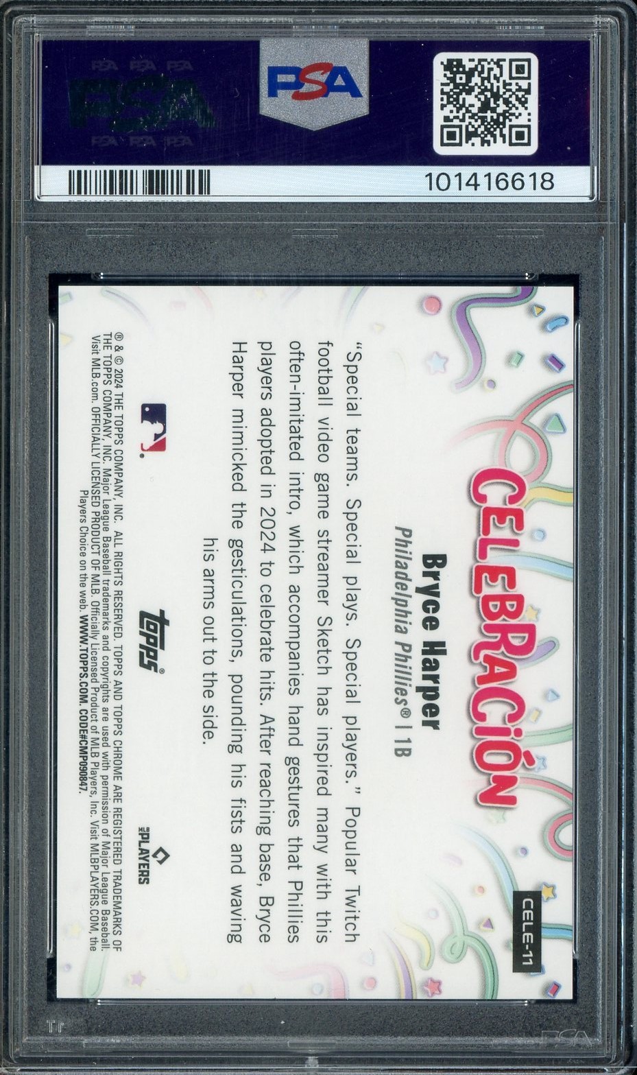 2024 Topps Chrome Update Celebracion Orange Refractor Bryce Harper /25 PSA 10 view 2