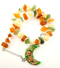 Lampworked Glass Pendant Necklace Multi Color Faux Glass Shells