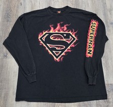 VTG Y2K 2002 Warner Bros Long Sleeve Crewneck Tshirt Superman Flames Mens XL