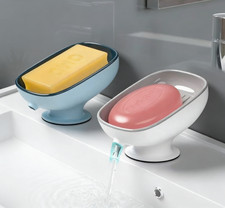 Self Draining Soap Dish With Suction Cup Shower Bathroom Sink Holder Tray
