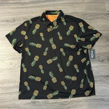 Birdie Bound Polo Shirt Mens 3XL Black Pineapple Print Golf Performance Stretch