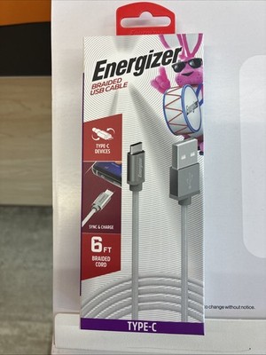 NEW NIP Energizer Micro USB Sync Charging USB Cable 6ft Durable Cord. White