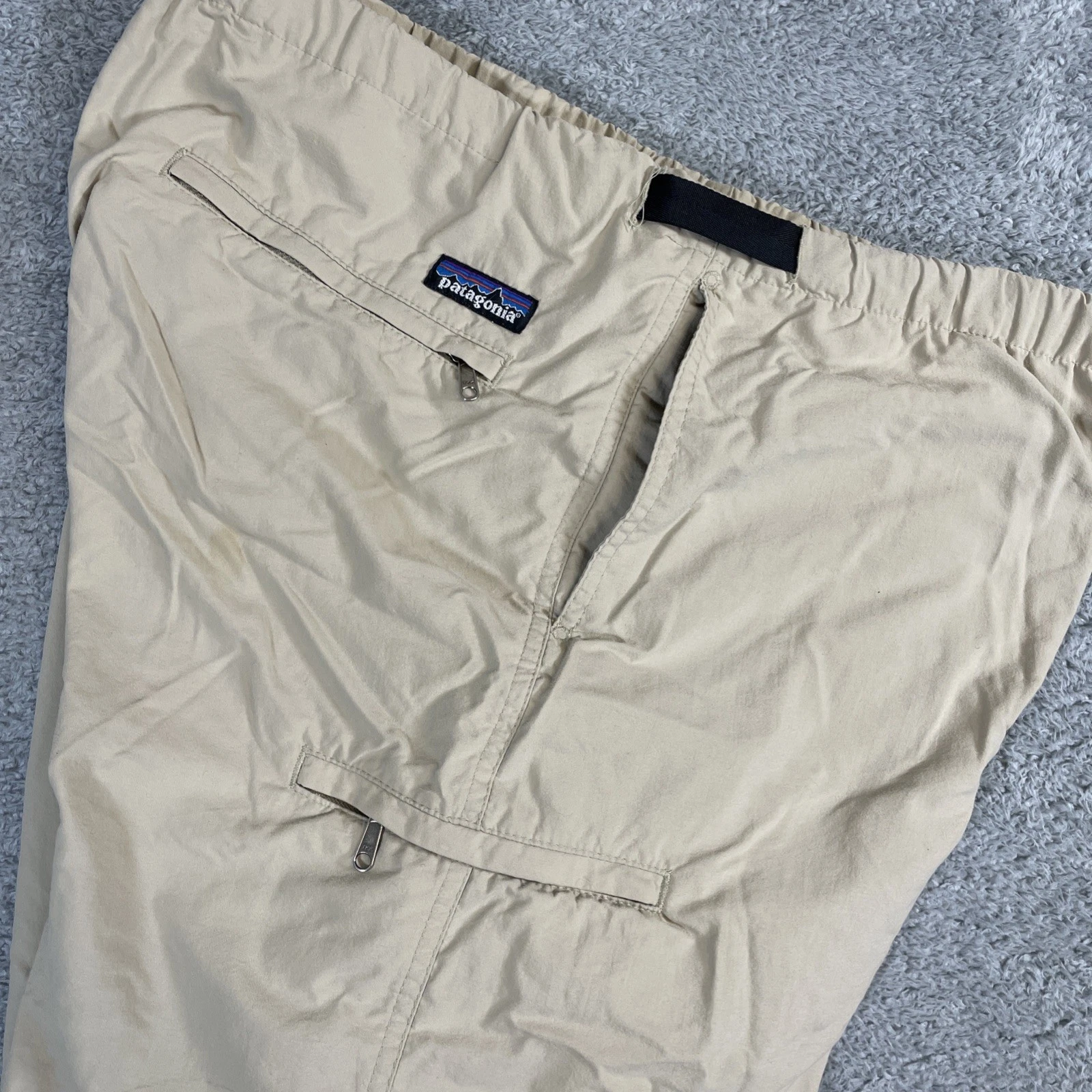 VTG Patagonia Pant Men Medium 36x30 Tan Zip Cargo G1 Belted Fishing Hike Y2K 90s