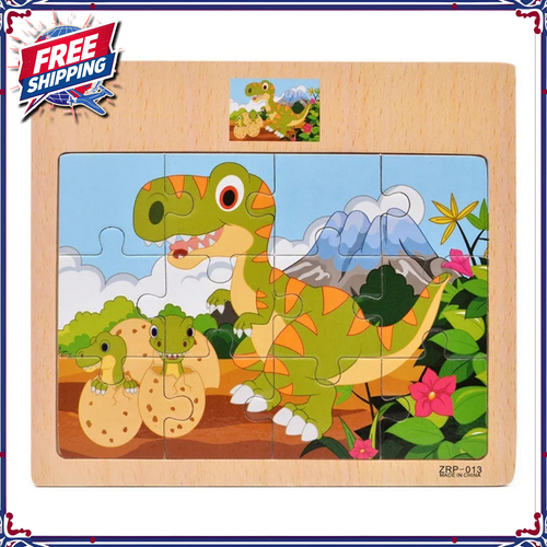 Wooden Puzzles Kids Wood Cartoon Vehicle Animals Learning Baby Education Board - Foto 20 di 22
