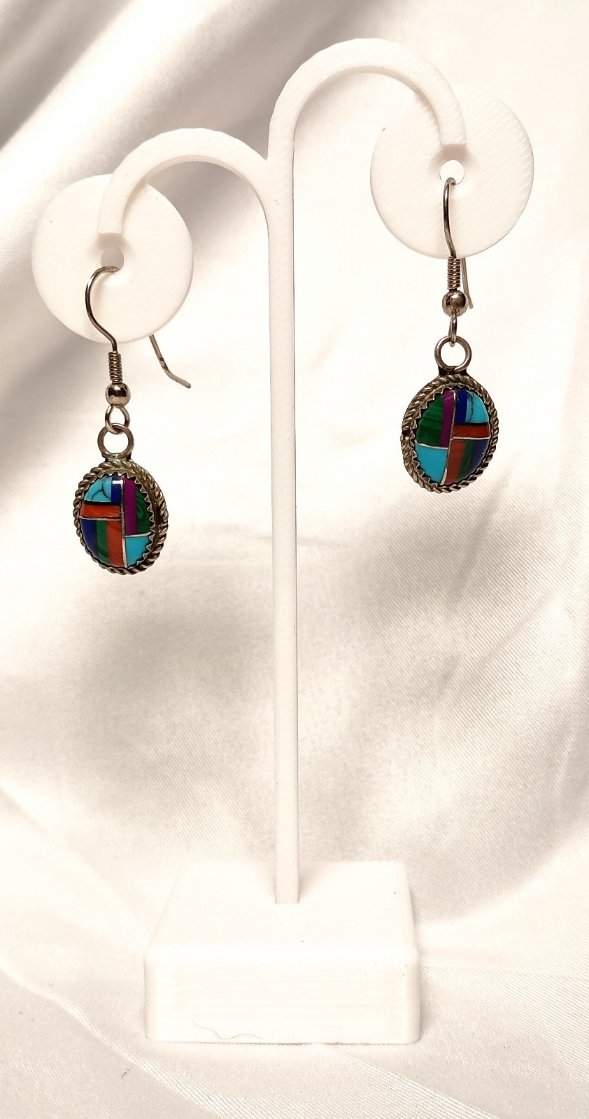 Zuni Patchwork Channel Inlay Dangle Earrings Mult… - image 4