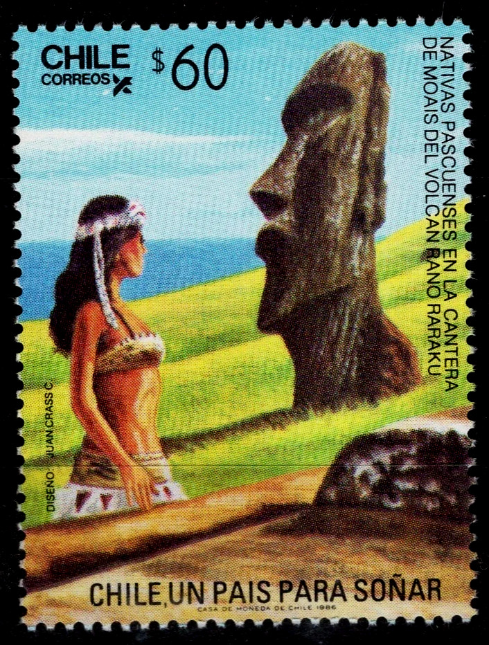 CHILE, EASTER ISLAND, MOAI, YEAR 1986, MNH, BEAUTIFULL BIG SIZE STAMP