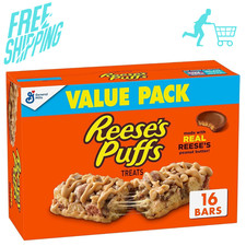 REESE'S Puffs Cereal Treat Bars, Peanut Butter and Cocoa, Snack Bars, Value Pack