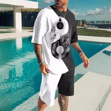 Men Summer Outfit 2-Piece Set Short Sleeve Sweatshirt T Shirts and Shorts Suits