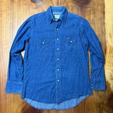 Vintage Wrangler Shirt Mens 16 - 34 Denim Pearl Snap Western Cotton Reg fit XX7