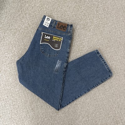 Lee Brooklyn Herren Jeans Straight Regular Fit Stonewash Blau Denim W40 L30 Neu mit Etikett