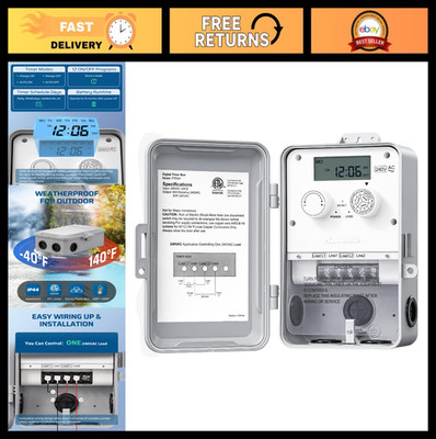 Outdoor Digital Timer Switch for Pool Pump & Water Heater, 7-Day Programmable 40