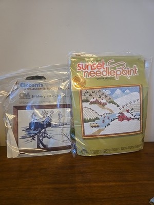 Vintage Needlepoint Kit Columbia Minerva Stitchery Donovans Bridge Winter Sample