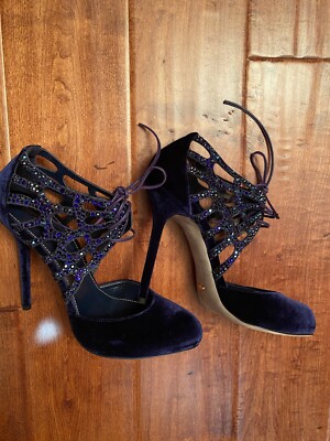 $1375 NEW Sergio Rossi Velluto Crystals STRASS Royal Blue