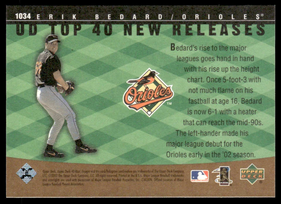 2002 Upper Deck 40 Man - #1034 Erik Bedard - Image 2 of 2