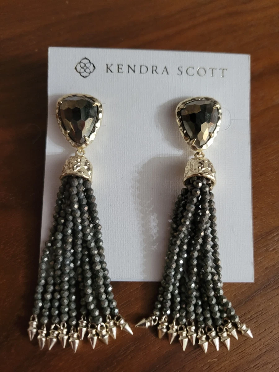 Kendra Scott Blossom Tassel Earrings In Black Granite With Brushed Gold Hardware