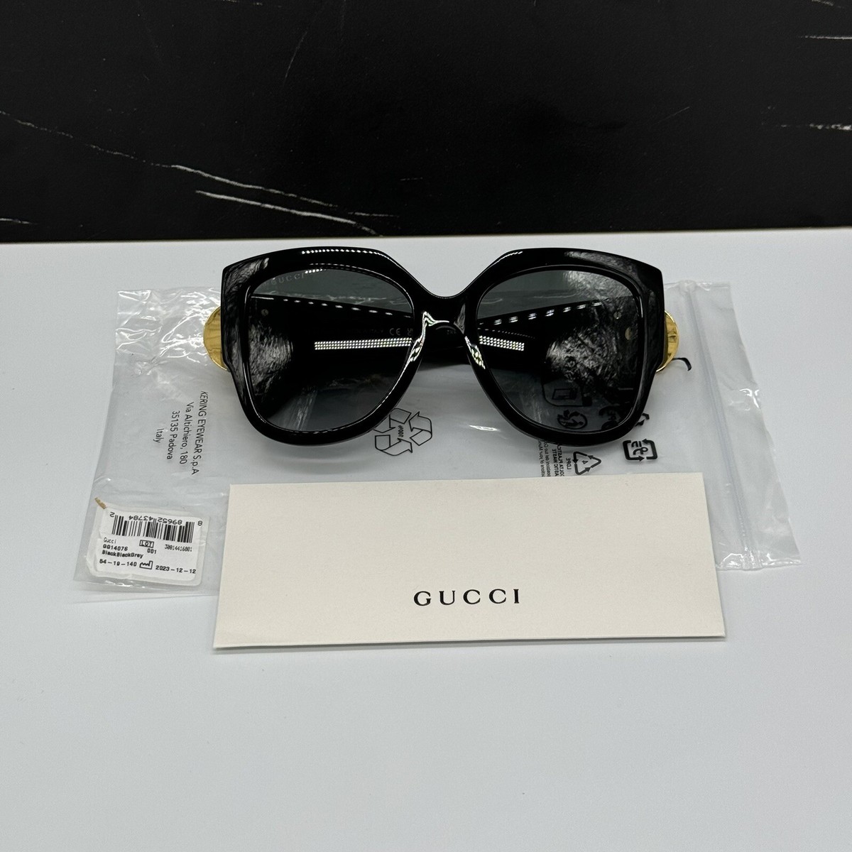 NEW GG1407S 001 GUCCI OVERSIZED BLACK GREY WOMEN SUNGLASSES