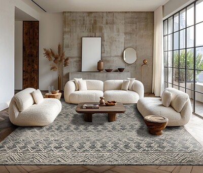 LoomBloom Multi Sizes Modern Black & White Hand Tufted Geometric Wool Area Rug