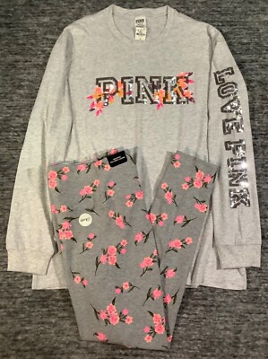 Set Maglietta + Leggings Victoria's Secret PINK, Taglia L, Grigio/nero/rosa Gold, Cane
