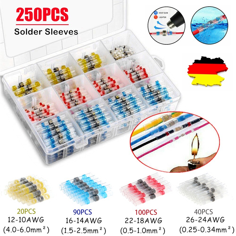 Produktbild von Lötverbinder Mit Schrumpfschlauch – Weiß, Ø 1,5 Mm Für 0,25-0,34 Mm², 135°C Löttemperatur, -55 Bis +125°C, In 10/25/50/100/200 Stück Wählbar