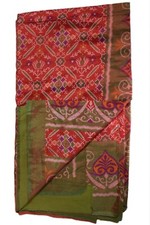 FNC Vintage Red Sarees Sambalpuri Woven Ikat Print Art Silk Sari Fabric 5Yd
