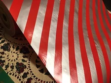 VTG CHRISTMAS WRAPPING PAPER 2 YARDS GIFT WRAP SILVER RED CANDY CANE  STRIPED