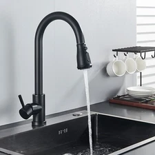 Kitchen Sink Faucet Black Pull Down/Out Sprayer Swivel Single Handle Mixer Taps