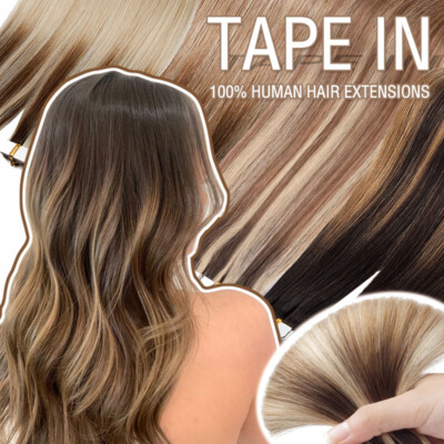 Tape in Hair Extensions 100%Remy Echthaar Haarverlängerung Tresse BALAYAGE OMBRE