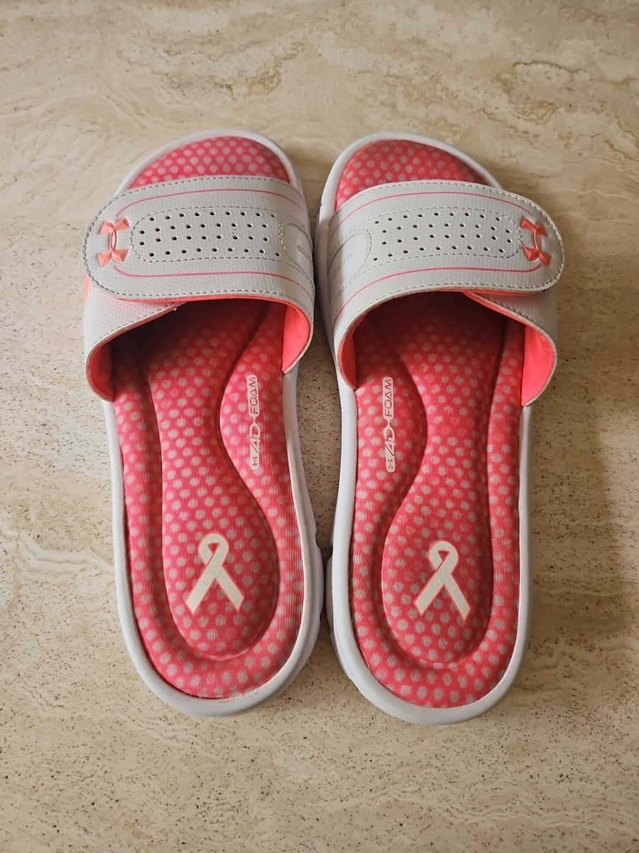 Women's Under Armor Comfort Slide Pink Breast Cancer Awareness