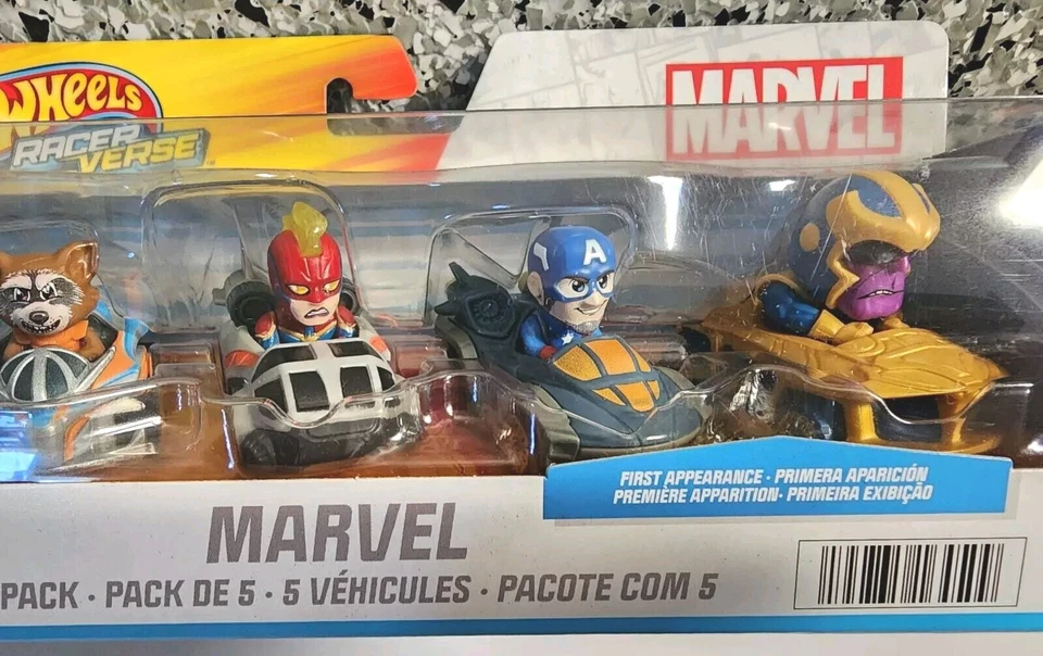 2024Hot Wheels Racer Verse Marvel 5 Pack- Rocket, Capt,America + Marvel, Thanos - Image 3 of 4