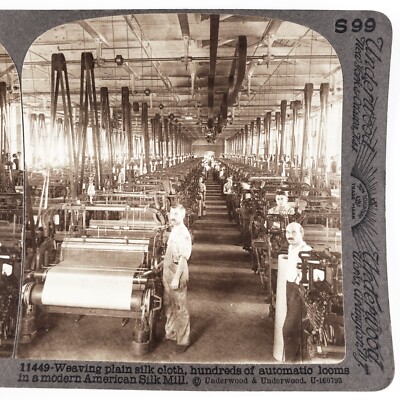 Sill Mill Weaving Room Stereoview c1905 Paterson New Jersey Factory Floor F1121