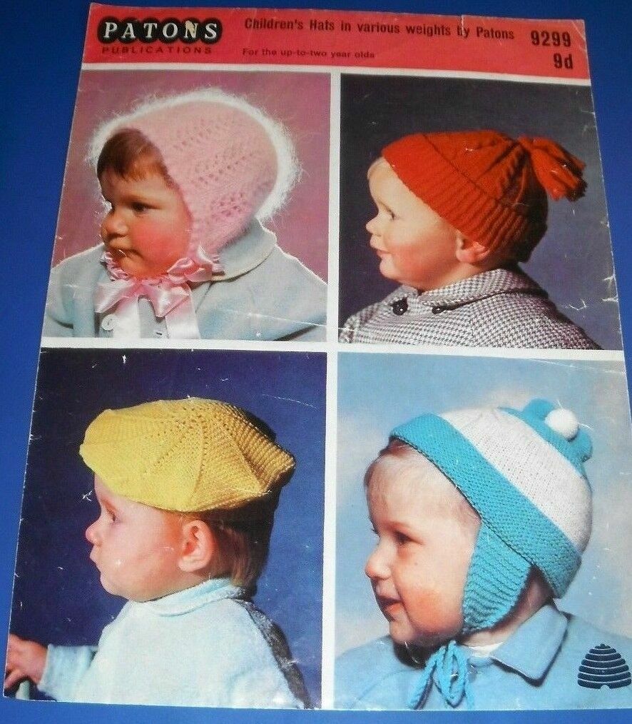 Vintage Patons Childrens Hats Knitting Pattern 9299 UK