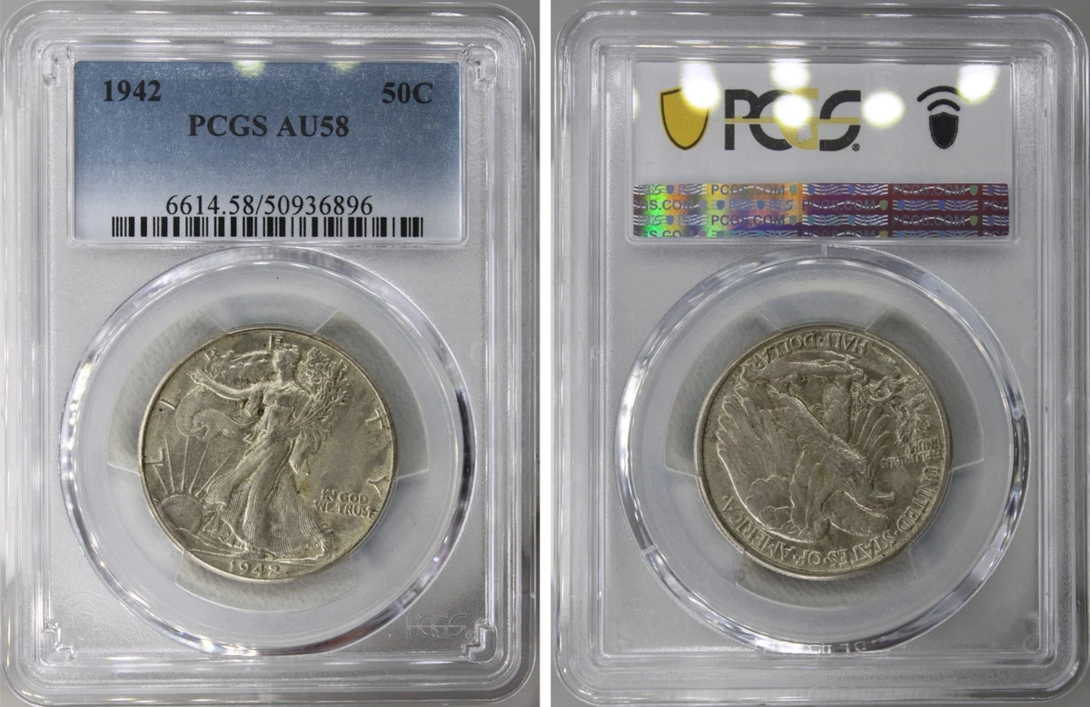 AU 58 Graded 1942 Year Liberty Walking Half Dollars (1916-1947