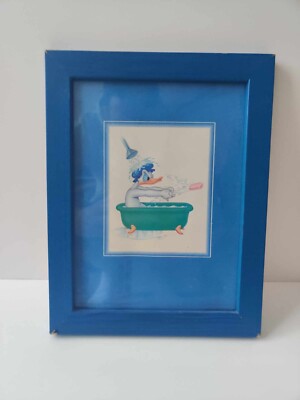 Vintage blaues Gemälde Donald in der Badewanne