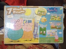 PEPPA PIG - 7 Wood Puzzles in Wooden Storage Box. New, Sealed Perfect Gift