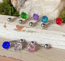 1pc Solitaire CZ Gem Belly Ring Navel Piercing Pierced Naval Body Jewelry