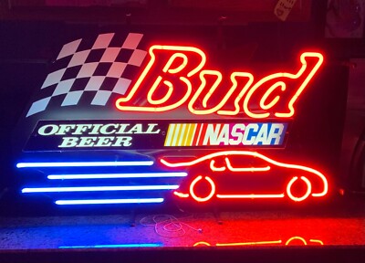 Budweiser- BUD / NASCAR Neon Beer Sign AUTHENTIC & NOT A KNOCKOFF