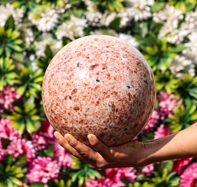 215MM Natural Orange Sunstone Crystal Healing Aura Chakra Balancing Stone Sphere