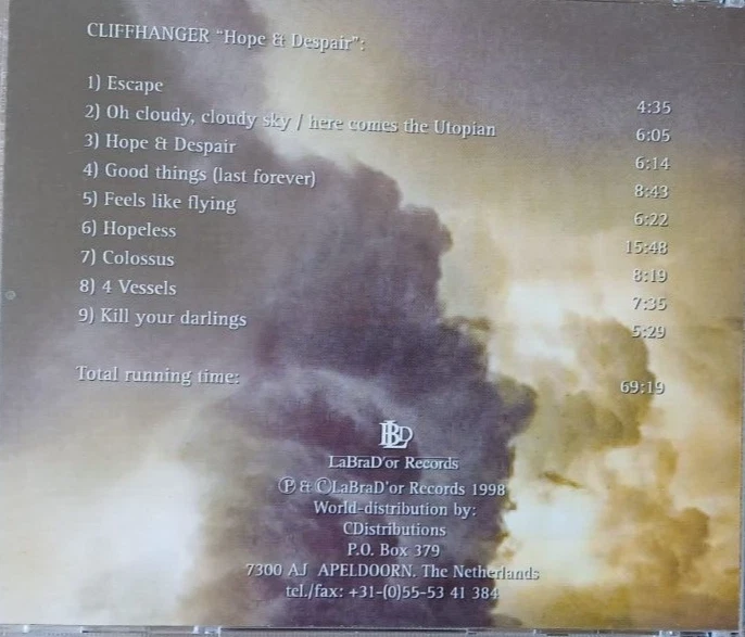 CLIFFHANGER - Hope & Despair - CD-Album / LaBraD'ors Records 1998, LBD 040004 - Bild 3 von 3