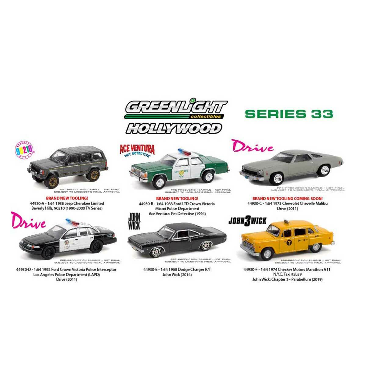 Set of 6: Greenlight Hollywood Series 33 1/64 Scale. Complete Set