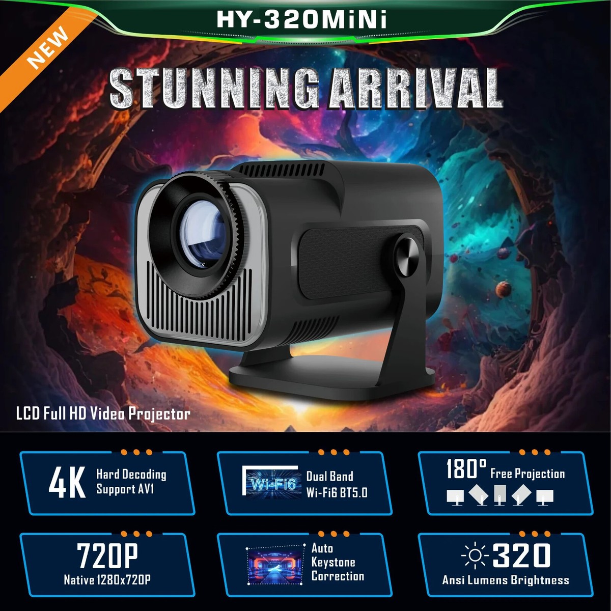 Magcubic HY320 Mini Portable Auto Keystone Projector, Natvie 4k