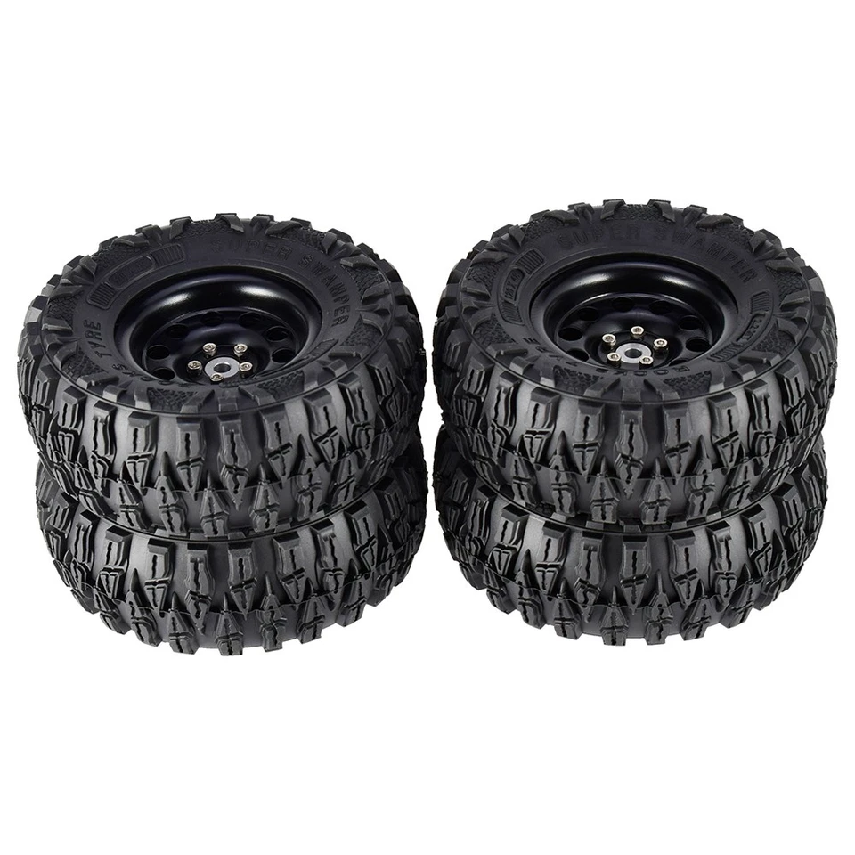 4PCS 2.2 Inch Rubber Tyres With Black Metal Rim for 1:10 Axial SCX10 RC Crawler - Bild 2 von 4