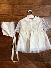 Vintage 1980s Baby Girl 6-9 Months Baptism dress with matching bonnet