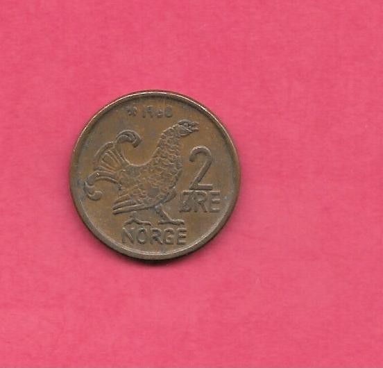 NORWAY KM410 1960 VF-VERY FINE  CIRCULATED OLD VINTAGE 2 ORE COIN